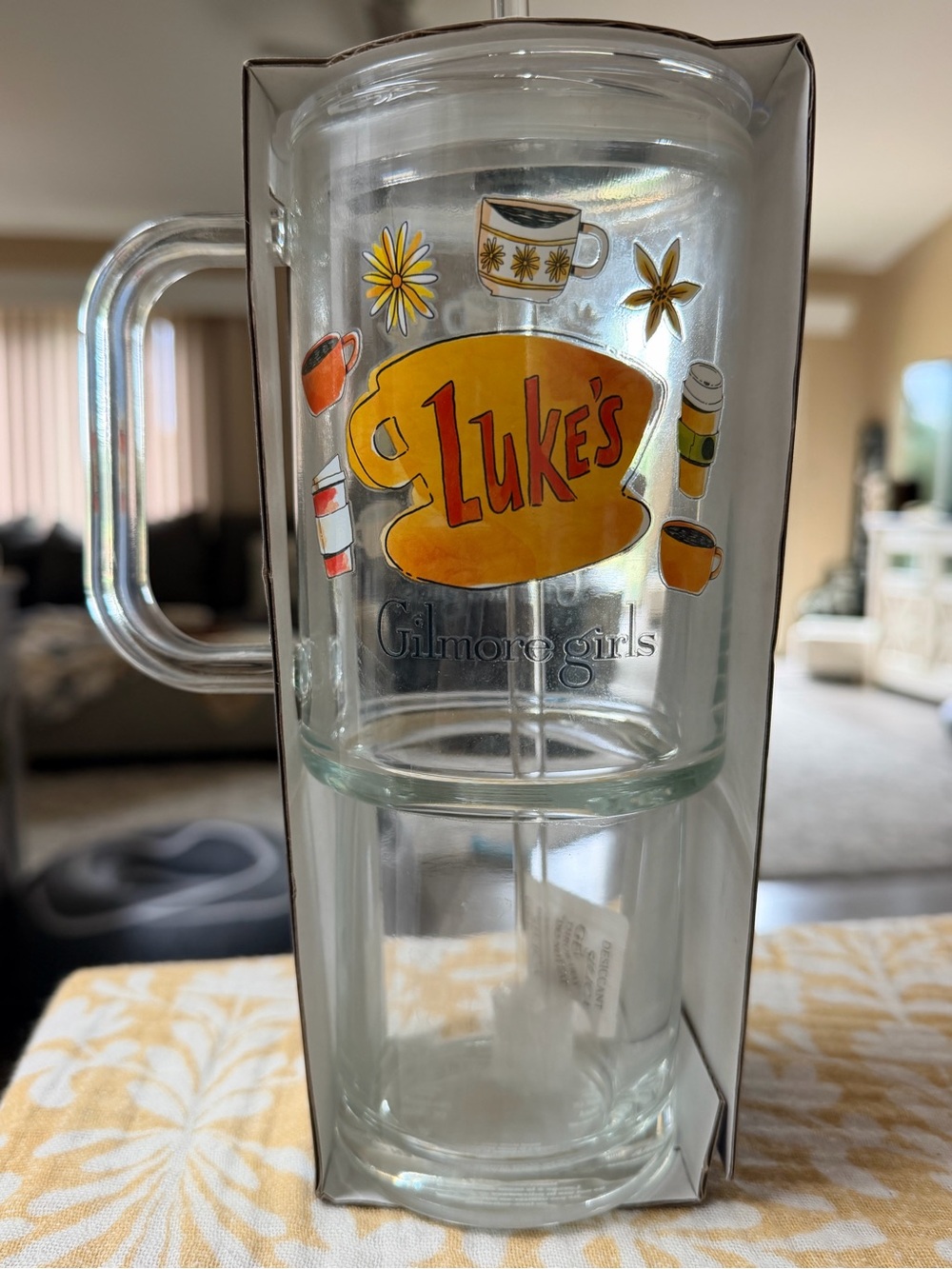 Luke's Diner Gilmore Girls Yellow Glass Coffee Mug Tumbler 23 oz